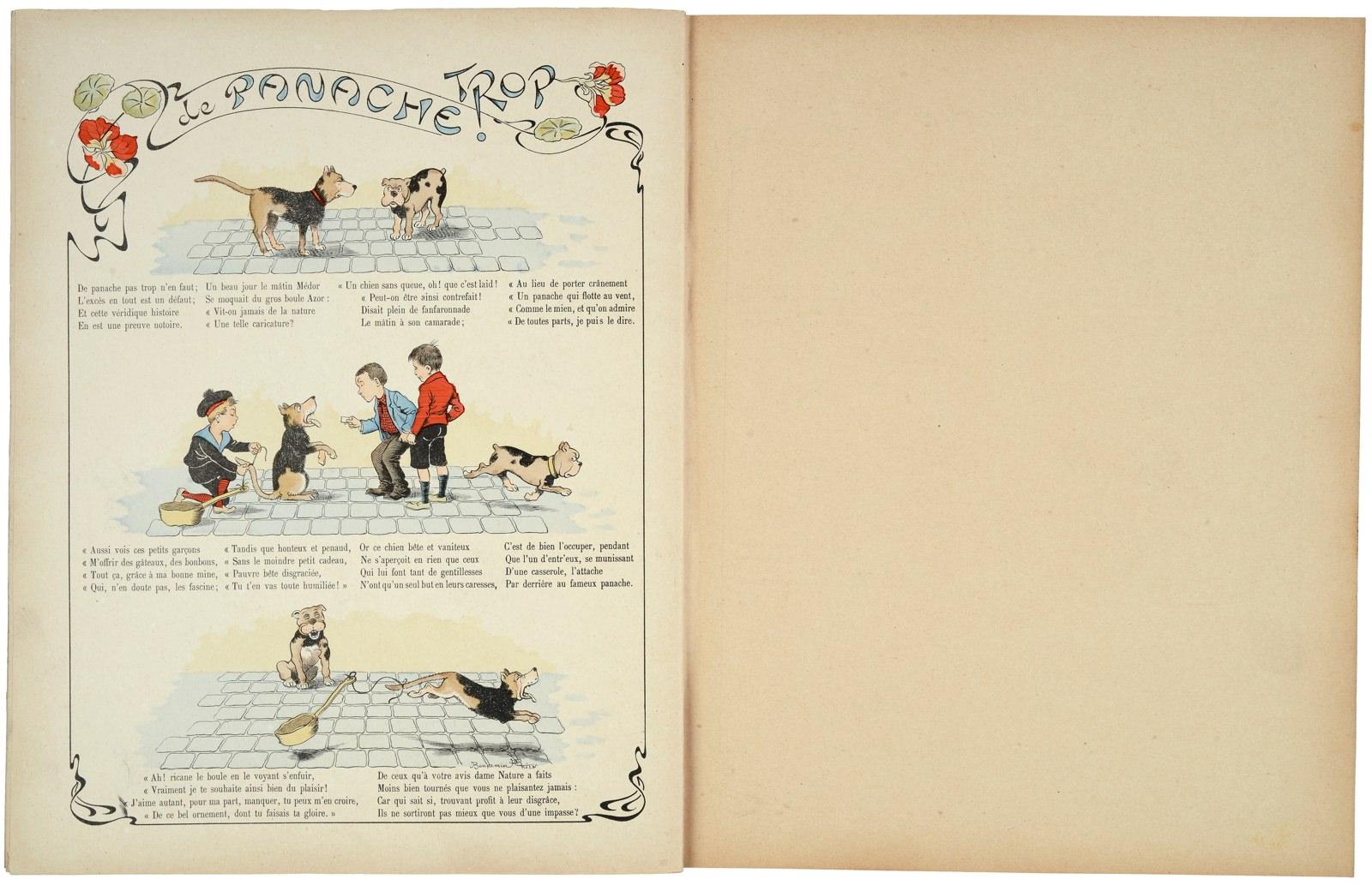 TROP / de PANACHE ! (titre inscrit) ; SERIE UNIVERSELLE / DROL'S / DE / BETES / & DROL'S DE GENS ! / pour égayer / PETITS & GRANDS : / tout ça PAR Benjamin Rabier : historiette pages 14 et 15 (titre factice)
