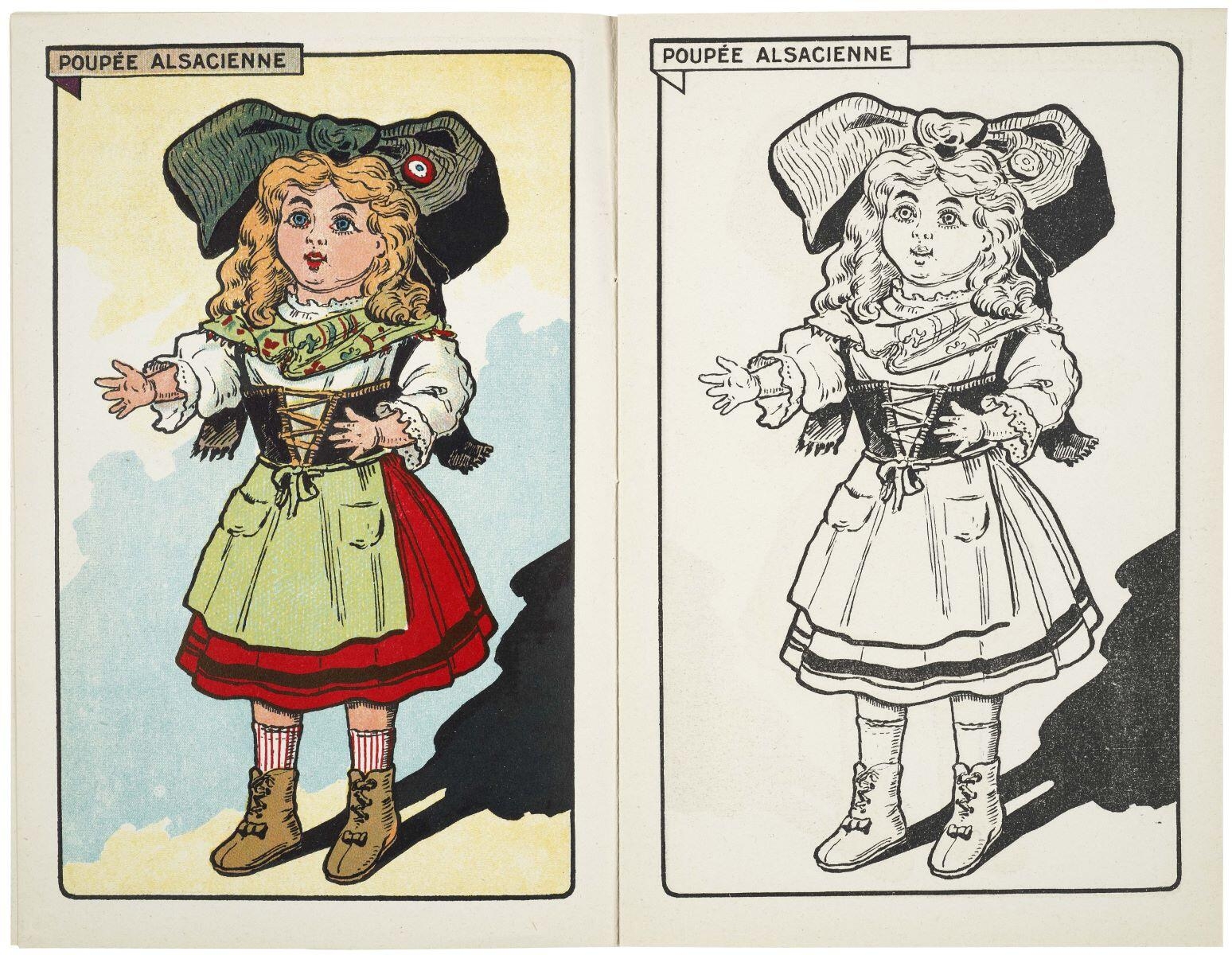 POUPÉE ALSACIENNE (titre inscrit) ; SERIE ARTISTIQUE N°3 / LES PETITES POUPÉES / DE / FRANCE / LES PLUS BEAUX SUJETS / A PEINDRE (titre factice)