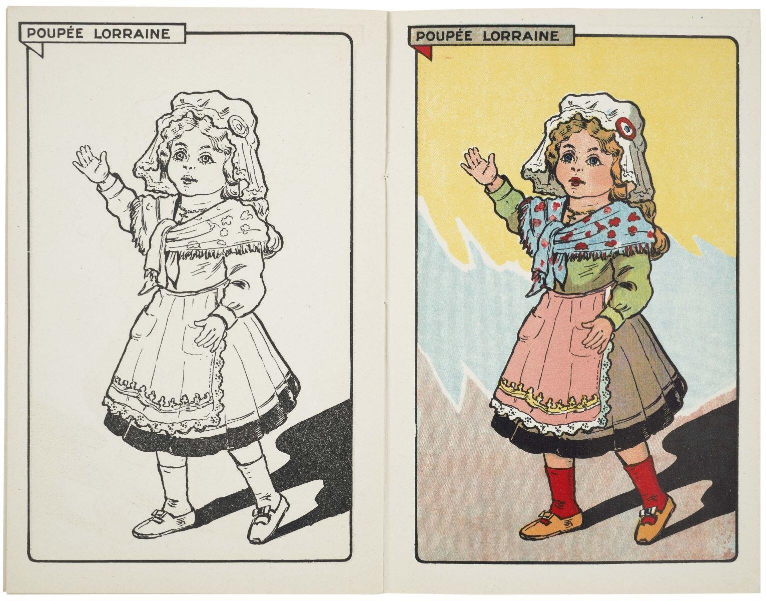 POUPÉE LORRAINE (titre inscrit) ; SERIE ARTISTIQUE N°3 / LES PETITES POUPÉES / DE / FRANCE / LES PLUS BEAUX SUJETS / A PEINDRE (titre factice)