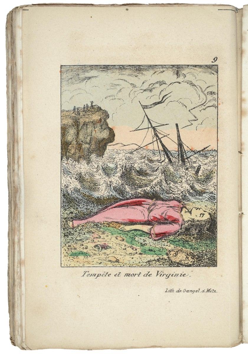 Tempête et mort de Virginie. (titre inscrit) ; PAUL / et / VIRGINIE : illustration page 145 (titre factice)