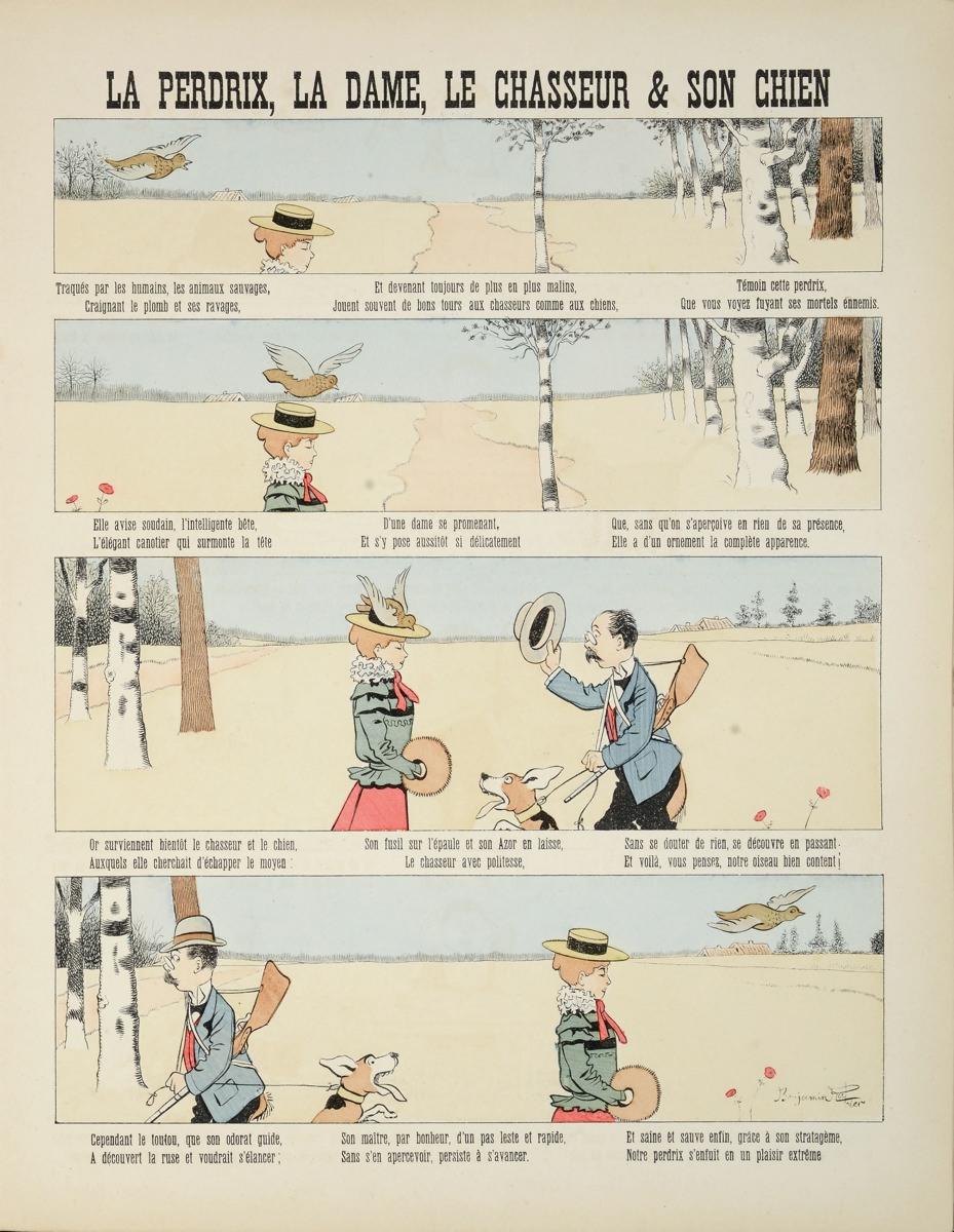 LA PERDRIX, LA DAME, LE CHASSEUR & SON CHIEN (titre inscrit)