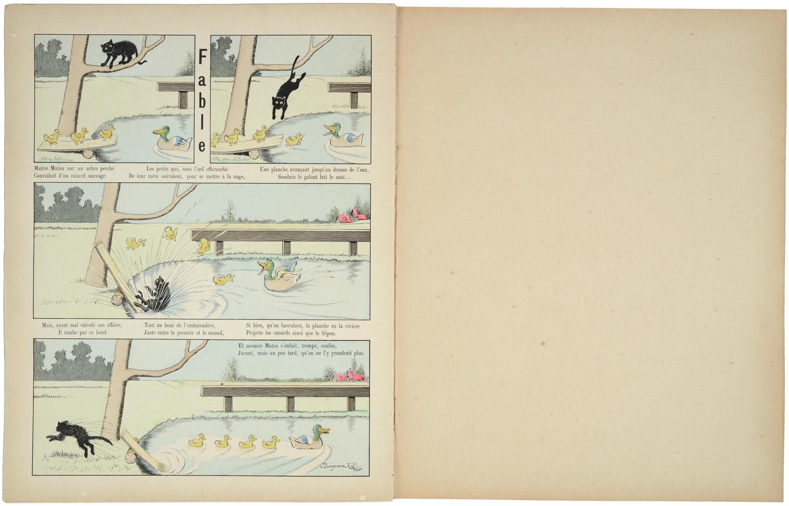 Fable (titre inscrit) ; Le chat et les canetons (titre factice)