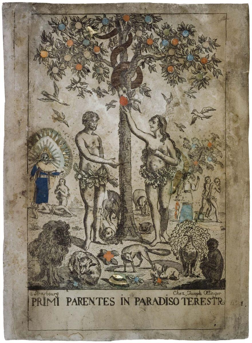 PRIMI PARENTES IN PARADISO TERESTRO (titre inscrit, lat.) ; paradis terrestre (titre factice)