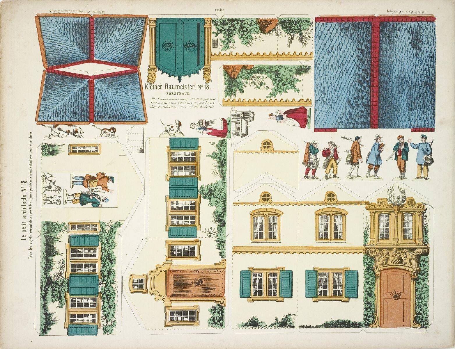 Kleiner Baumeister. N° 18. / FORSTHAUS. (titre inscrit, all.) Le petit architecte. N° 18. / Maison forestière (titre traduit)