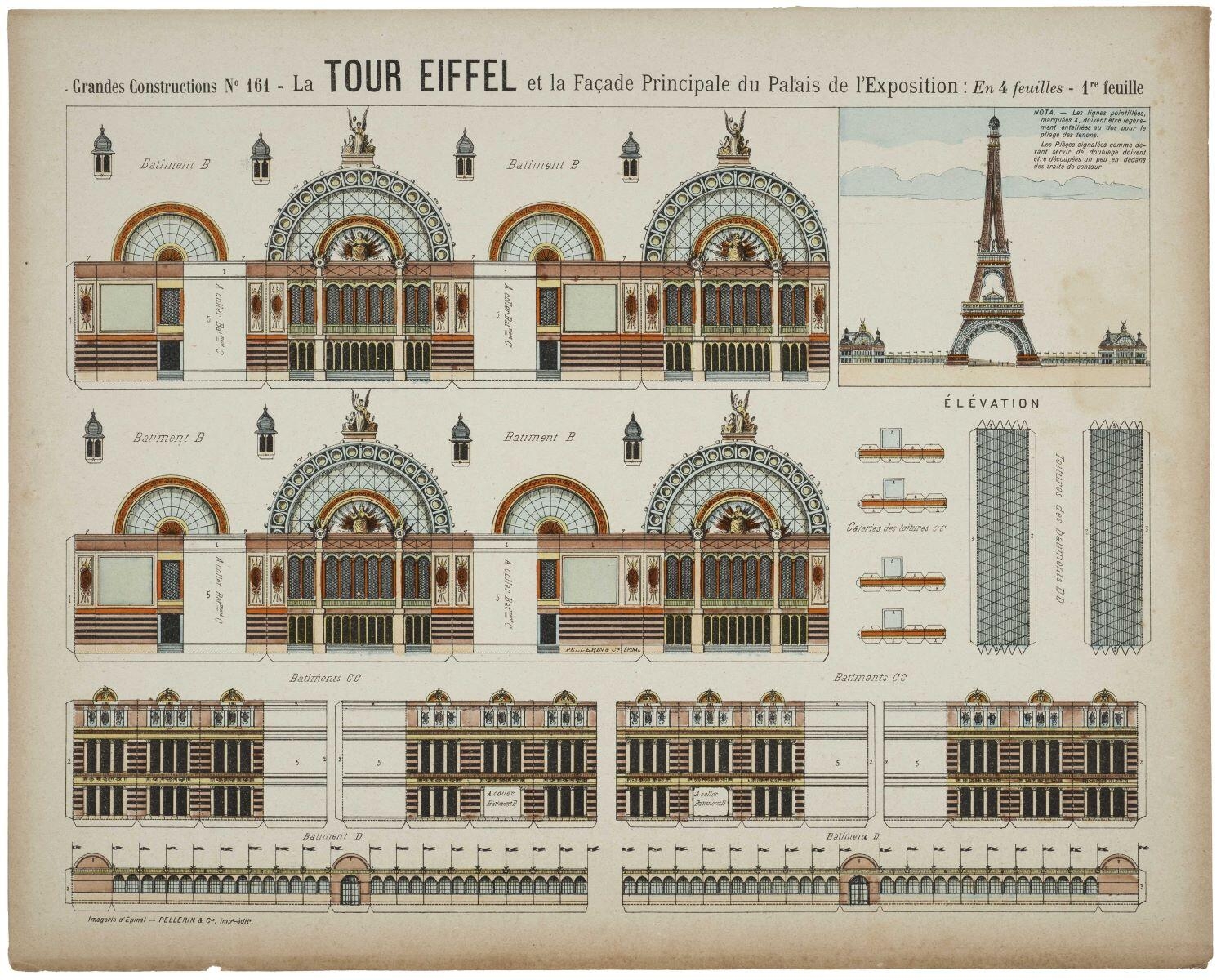 N° 161 - La TOUR EIFFEL et la Façade Principale du Palais de l'Exposition : En 4 feuilles - 1re feuille (titre inscrit)