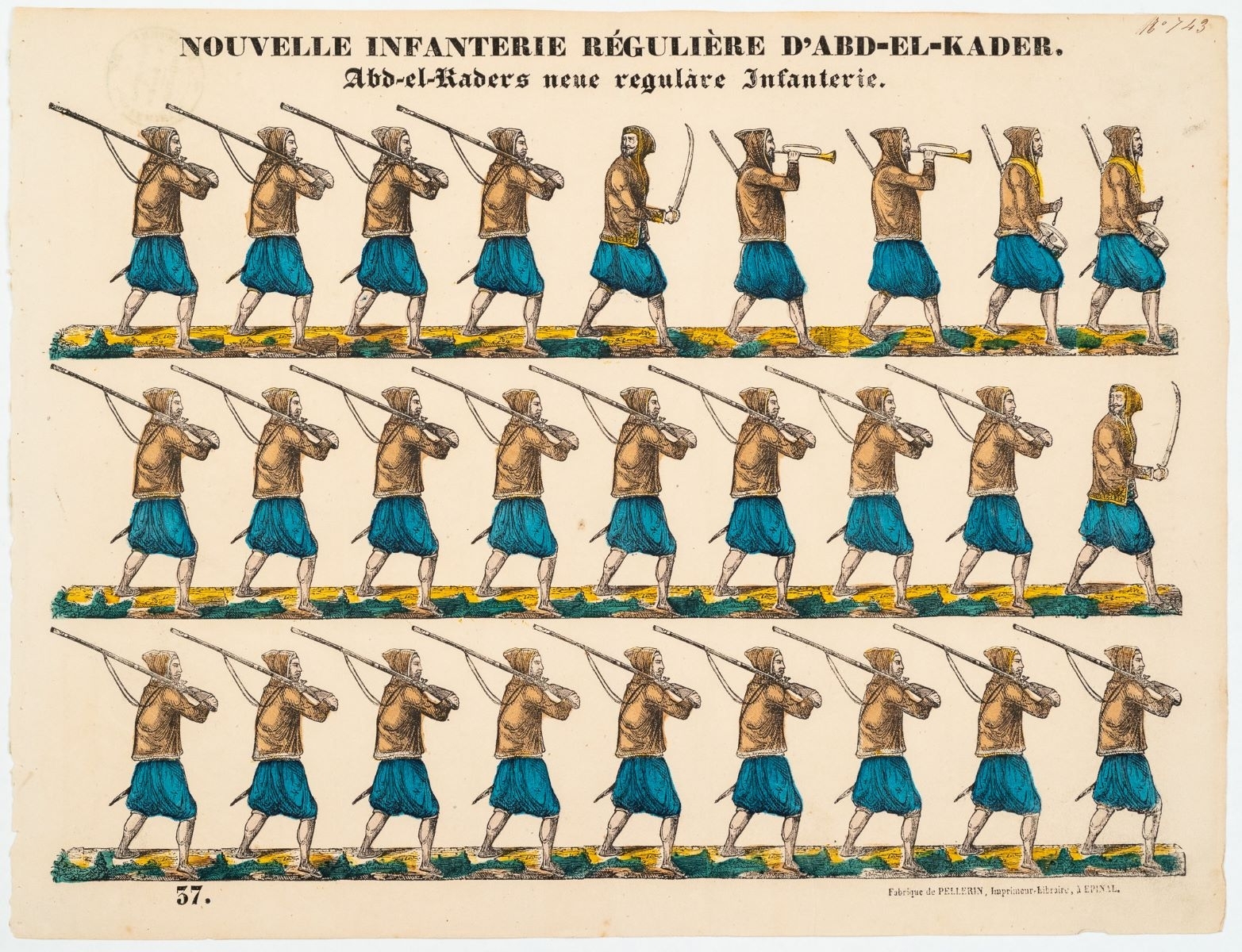 NOUVELLE INFANTERIE RÉGULIÈRE D'ABD-EL-KADER. (titre inscrit, fr., all.)