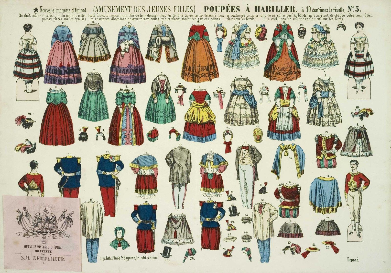 (AMUSEMENT DES JEUNES FILLES.) POUPÉES À HABILLER, à 10 centimes la feuille, N°.5. (titre inscrit)