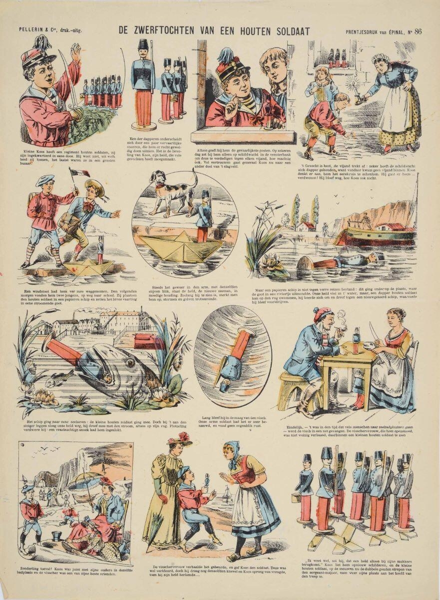 DE ZWERFTOCHTEN VAN EEN HOUTEN SOLDAAT. (titre inscrit, néerl.) ; Les pérégrinations d'un soldat de bois (titre traduit)