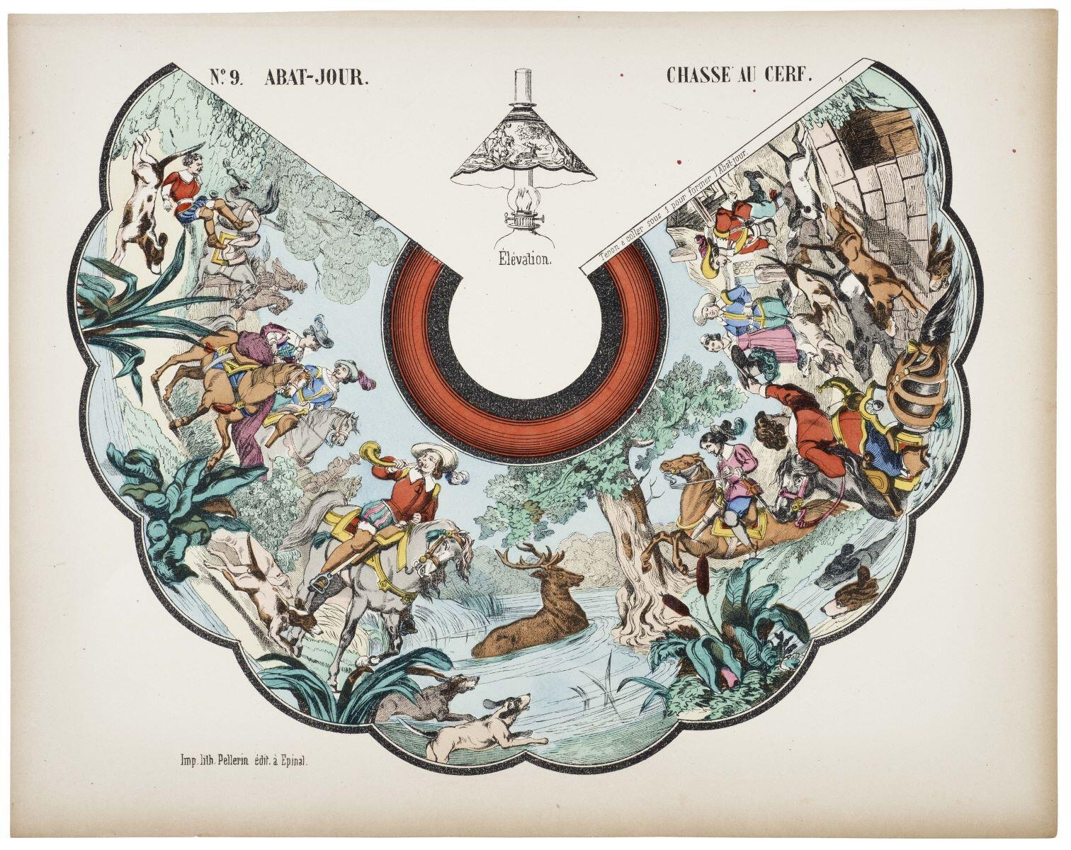 N°.9. ABAT-JOUR. CHASSE AU CERF. (titre inscrit)