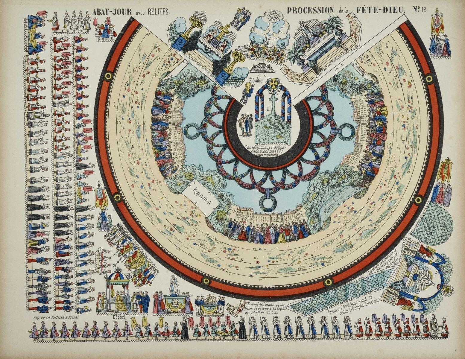 ABAT-JOUR avec RELIEFS. PROCESSION de la FÊTE-DIEU, N°. 19. (titre inscrit)