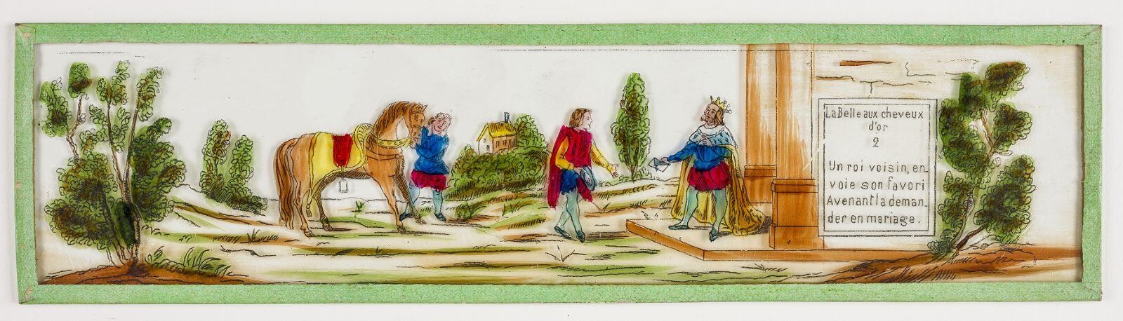 La belle aux cheveux / d'or 2 (titre inscrit) ; plaque de verre n° 2 pour lanterne magique (titre factice)