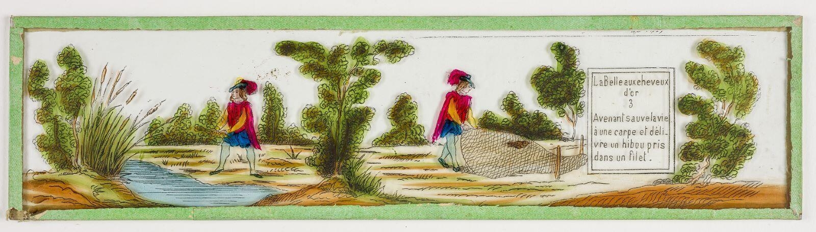La belle aux cheveux / d'or 3 (titre inscrit) ; plaque de verre n° 3 pour lanterne magique (titre factice)