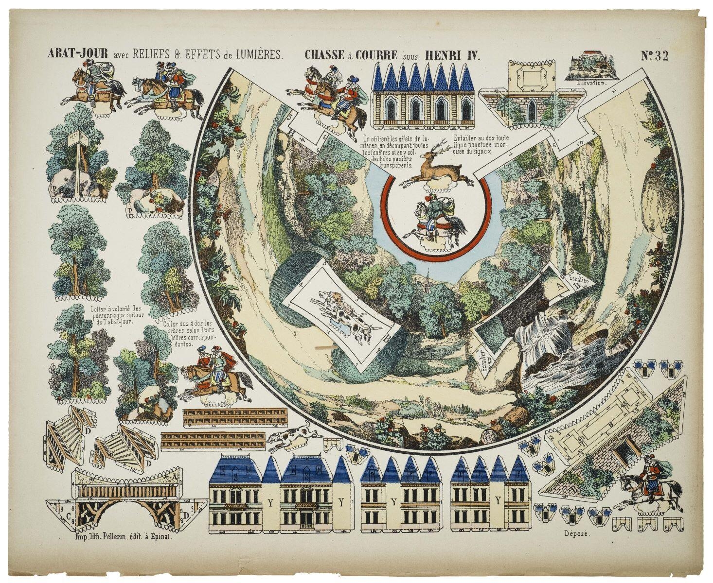 ABAT-JOUR avec RELIEFS & EFFETS de LUMIÈRES. CHASSE à COURRE sous HENRI IV. N°. 32 (titre inscrit)