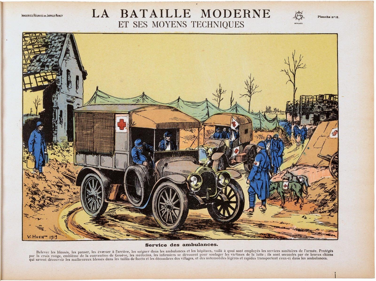 LA BATAILLE MODERNE / ET SES MOYENS TECHNIQUES / Service des ambulances. (titre inscrit)