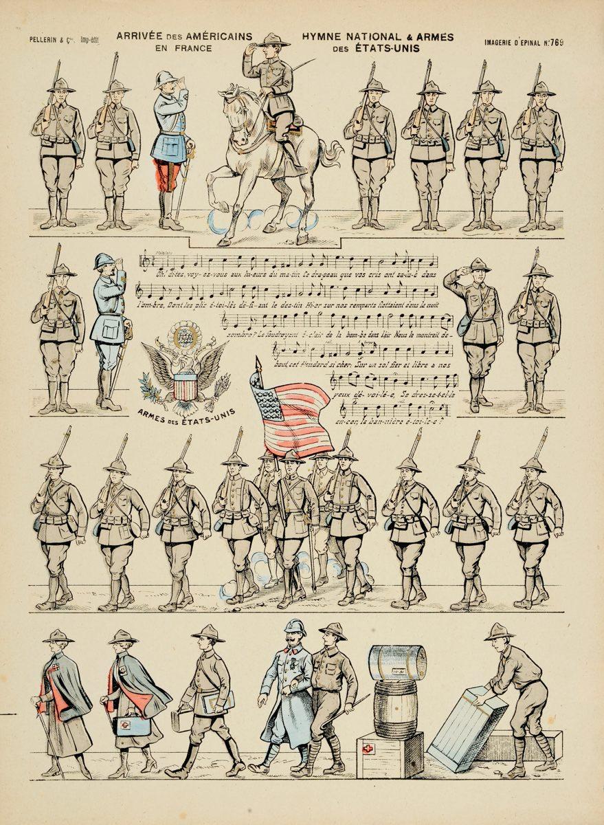 ARRIVÉE DES AMÉRICAINS / EN FRANCE / HYMNE NATIONAL & ARMÉS / DES ÉTATS-UNIS (titre inscrit)