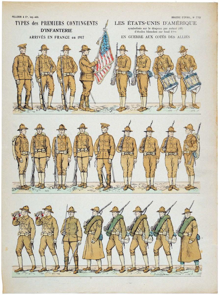 TYPES des PREMIERS CONTINGENTS / D'INFANTERIE / ARRIVÉS EN FRANCE en 1917 (titre inscrit)