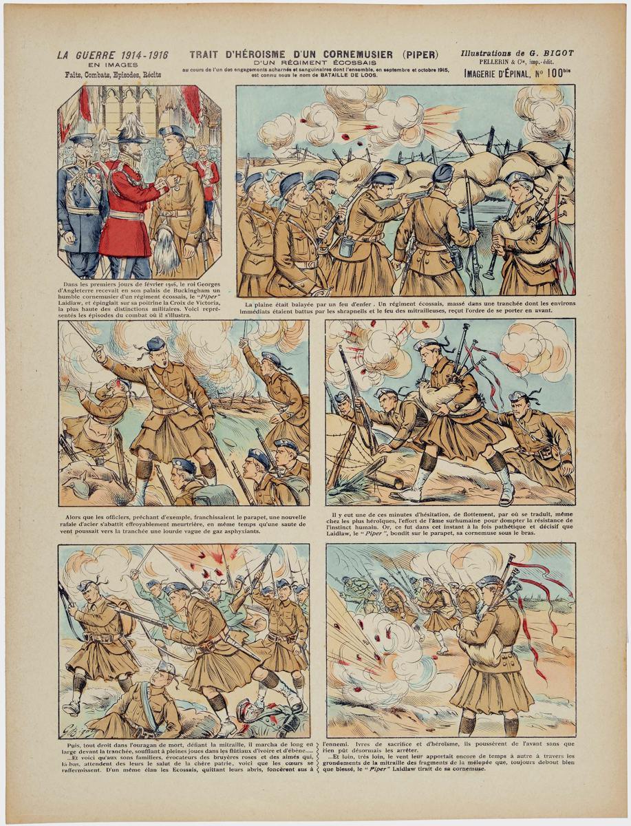 TRAIT D'HÉROISME D'UN CORNEMUSIER (PIPER) / D'UN RÉGIMENT ÉCOSSAIS (titre inscrit)