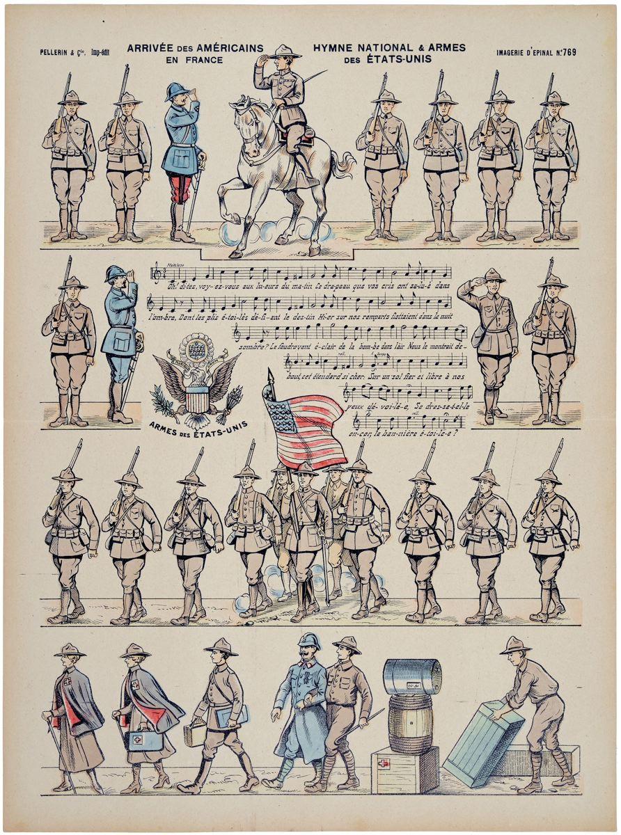 ARRIVÉE DES AMÉRICAINS / EN FRANCE / HYMNE NATIONAL & ARMES / DES ÉTATS-UNIS (titre inscrit)