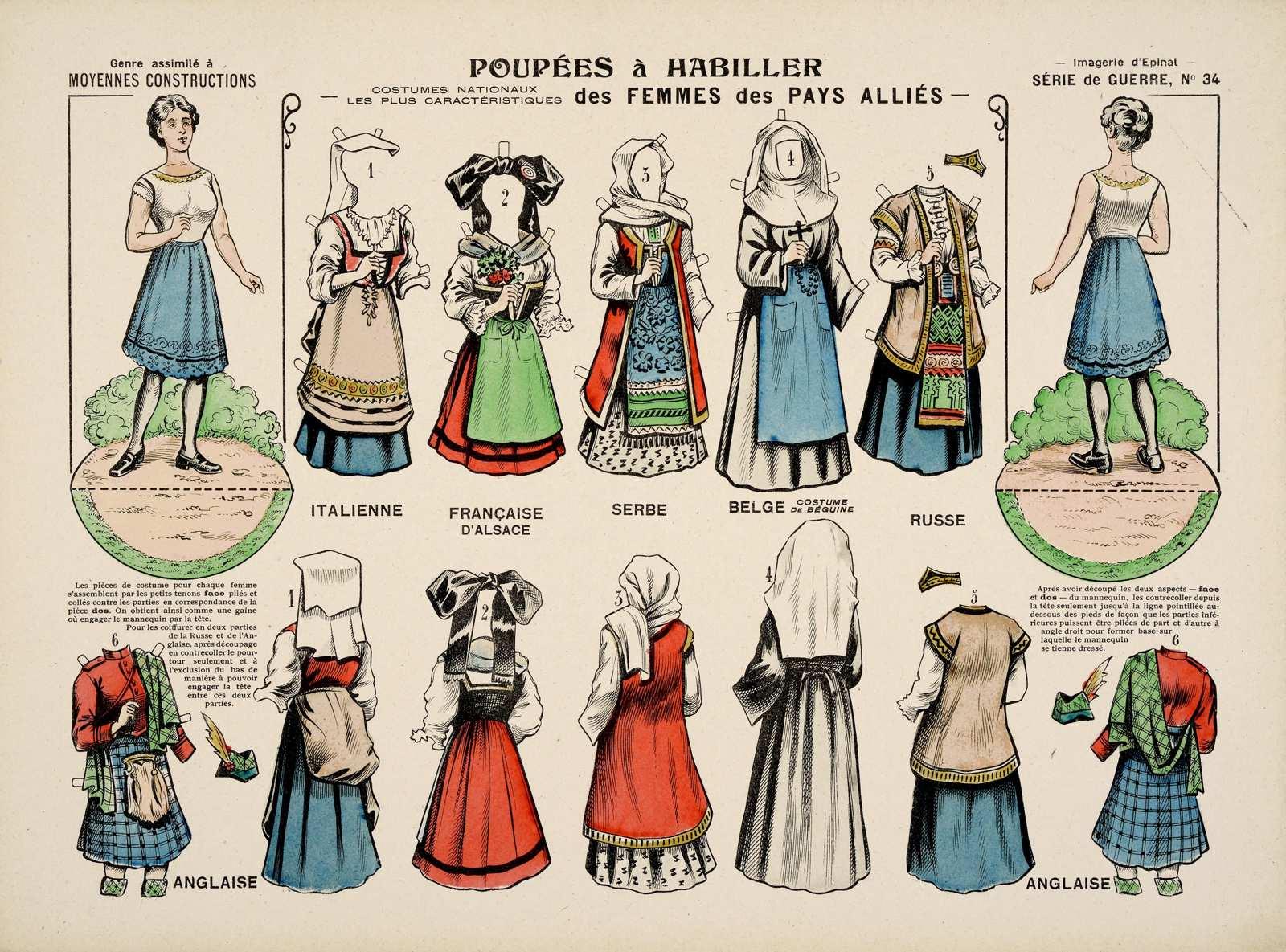 POUPÉES à HABILLER / - COSTUMES NATIONAUX / LES PLUS CARACTÉRISTIQUES des FEMMES des PAYS ALLIÉS - (titre inscrit)
