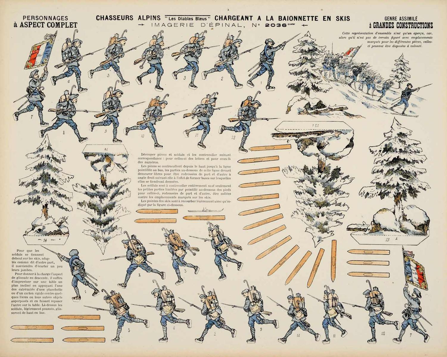 CHASSEURS ALPINS 'Les Diables Bleus' CHARGEANT A LA BAIONNETTE EN SKIS (titre inscrit)