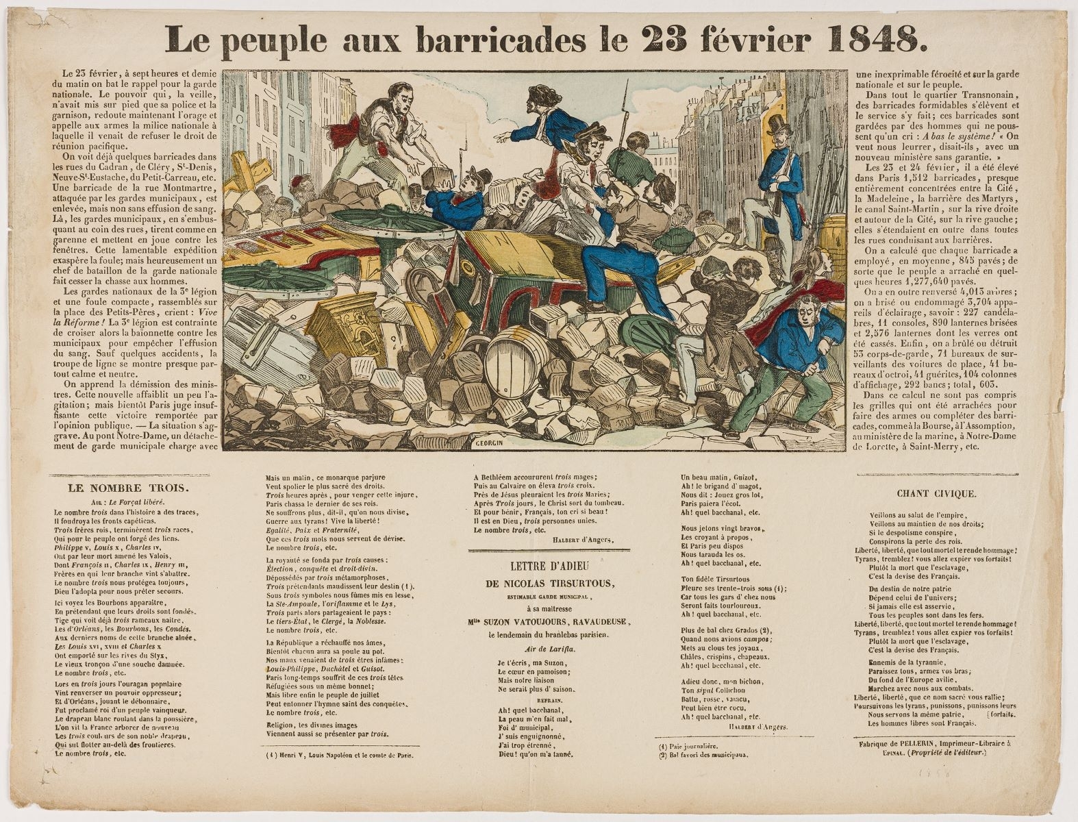 Le peuple aux barricades le 23 février 1848. (titre inscrit)