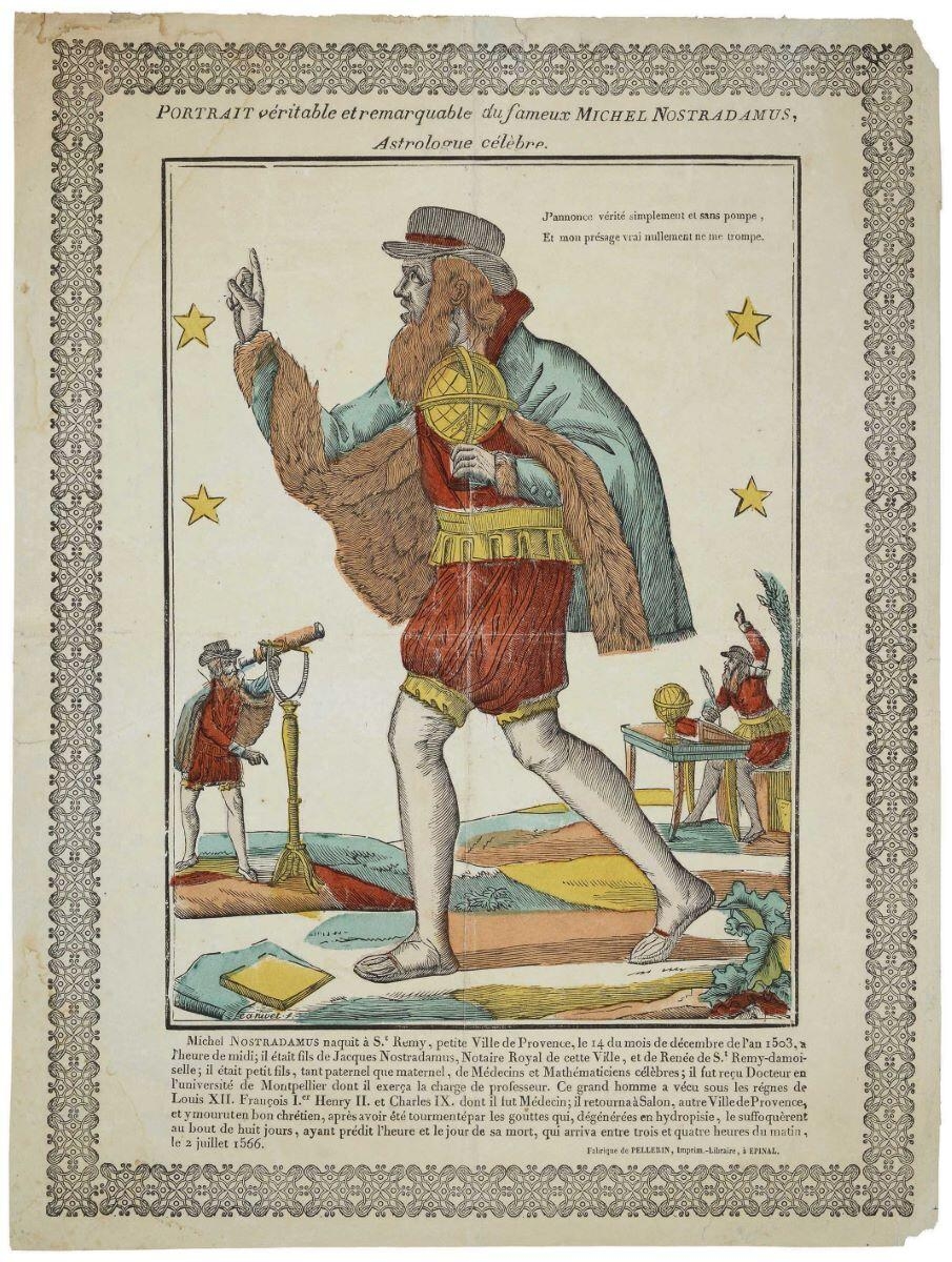 PORTRAIT véritable et remarquable du fameux MICHEL NOSTRADAMUS, / Astrologue célèbre. (titre inscrit)