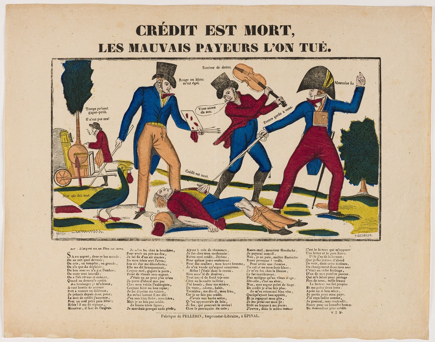 CRÉDIT EST MORT, / LES MAUVAIS PAYEURS L'ON [sic] TUÉ. (titre inscrit)