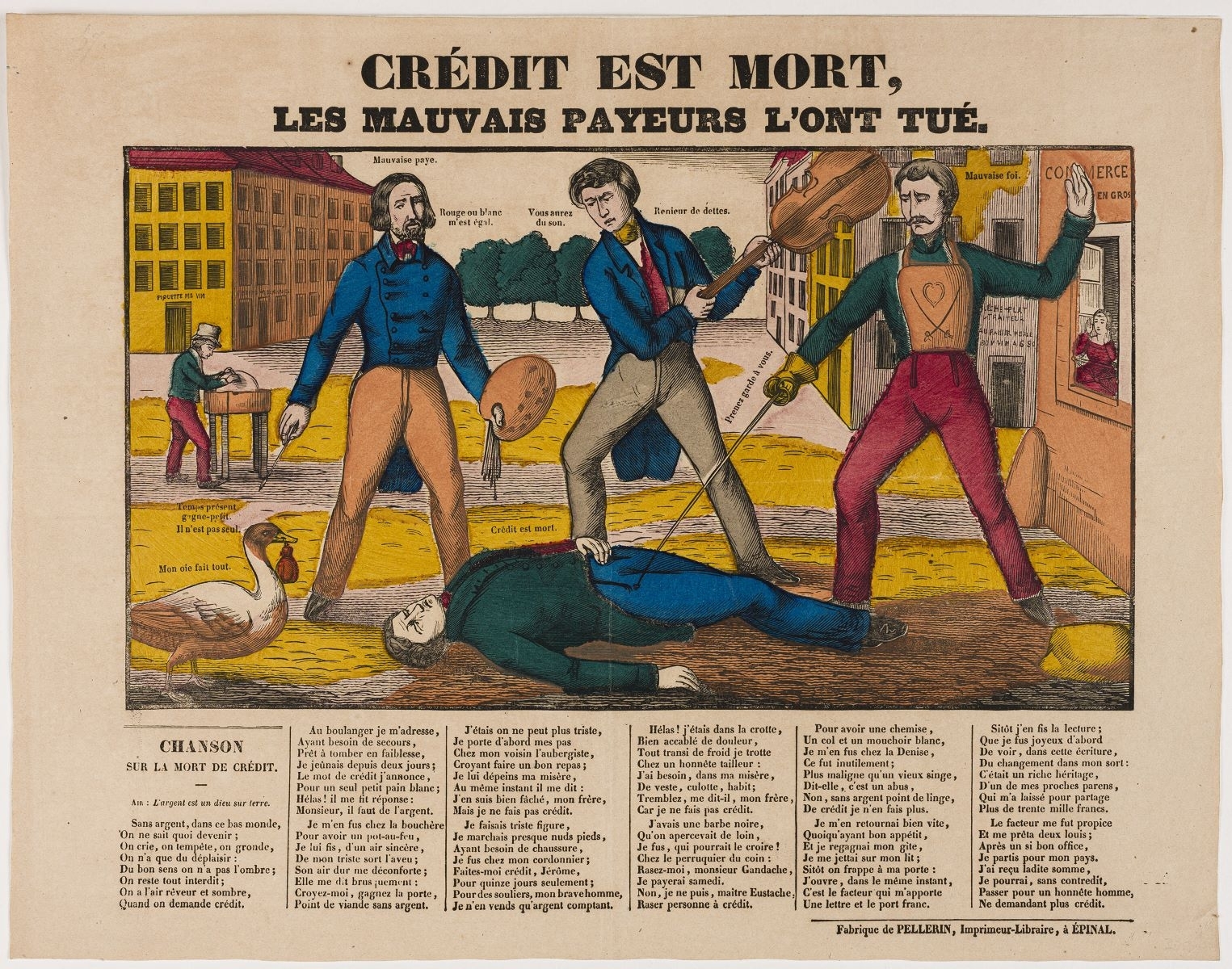 CRÉDIT EST MORT, / LES MAUVAIS PAYEURS L'ONT TUÉ. (titre inscrit)