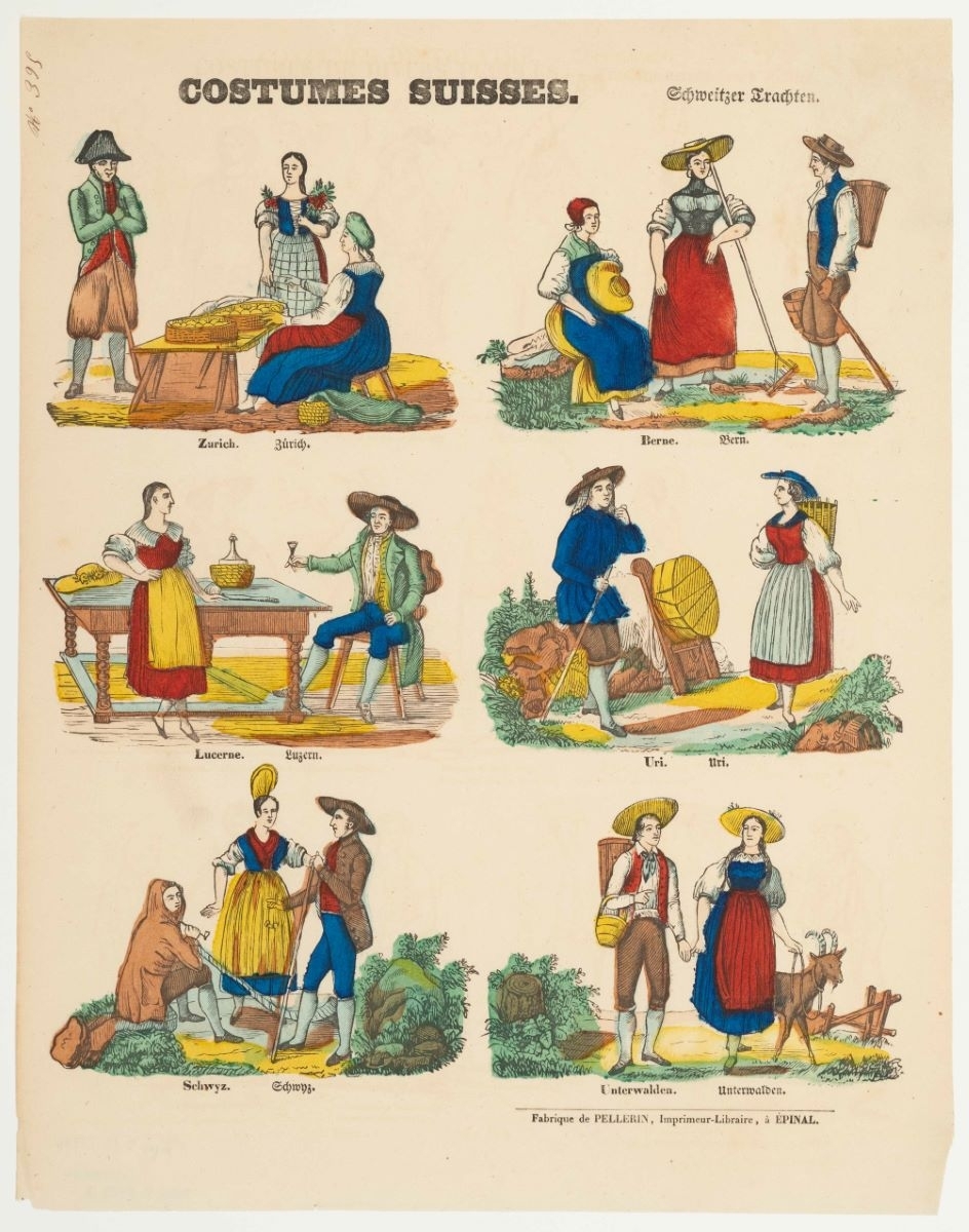 COSTUMES SUISSES. (titre inscrit, fr., all.)