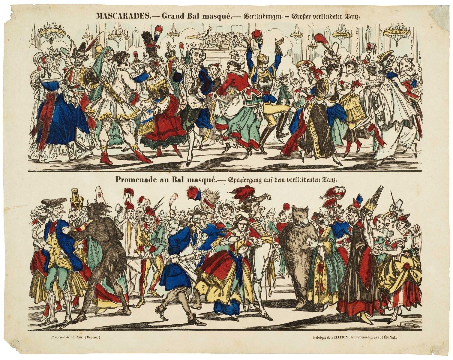 MASCARADES.- Grand Bal masqué. / Promenade au Bal masqué. (titre inscrit, fr., all.)