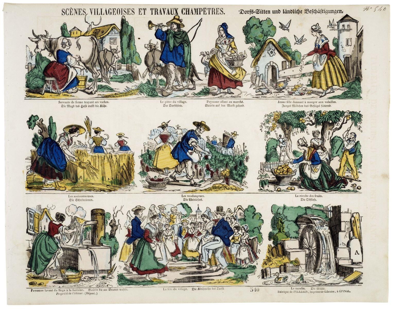 SCÈNES VILLAGEOISES ET TRAVAUX CHAMPÊTRES. / 540 (titre inscrit, fr., all.)