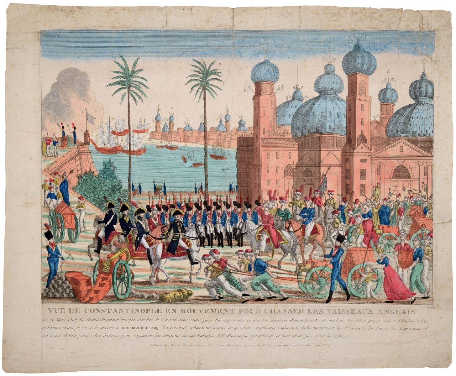 VUE DE CONSTANTINOPLE EN MOUVEMENT POUR CHASSER LES VAISSEAUX ANGLAIS (titre inscrit)