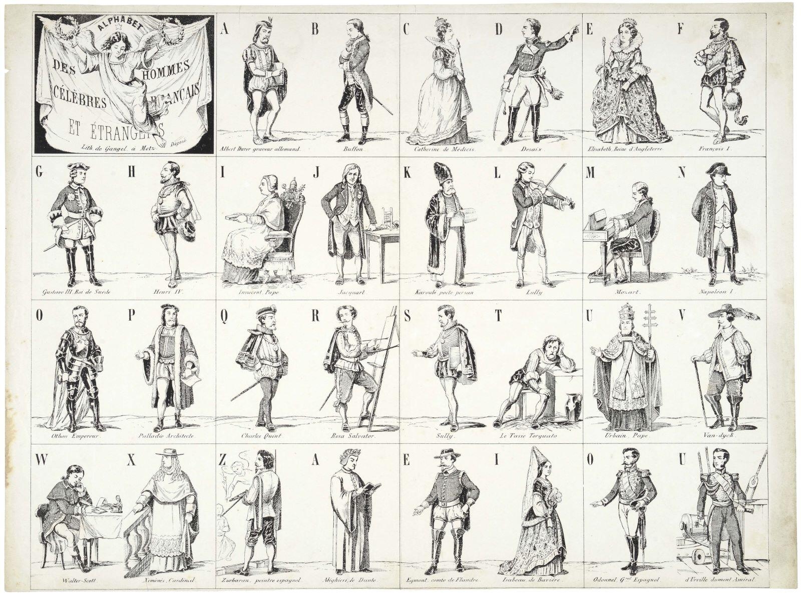 ALPHABET / DES HOMMES / CÉLÈBRES FRANÇAIS / ET ÉTRANGERS (titre inscrit)