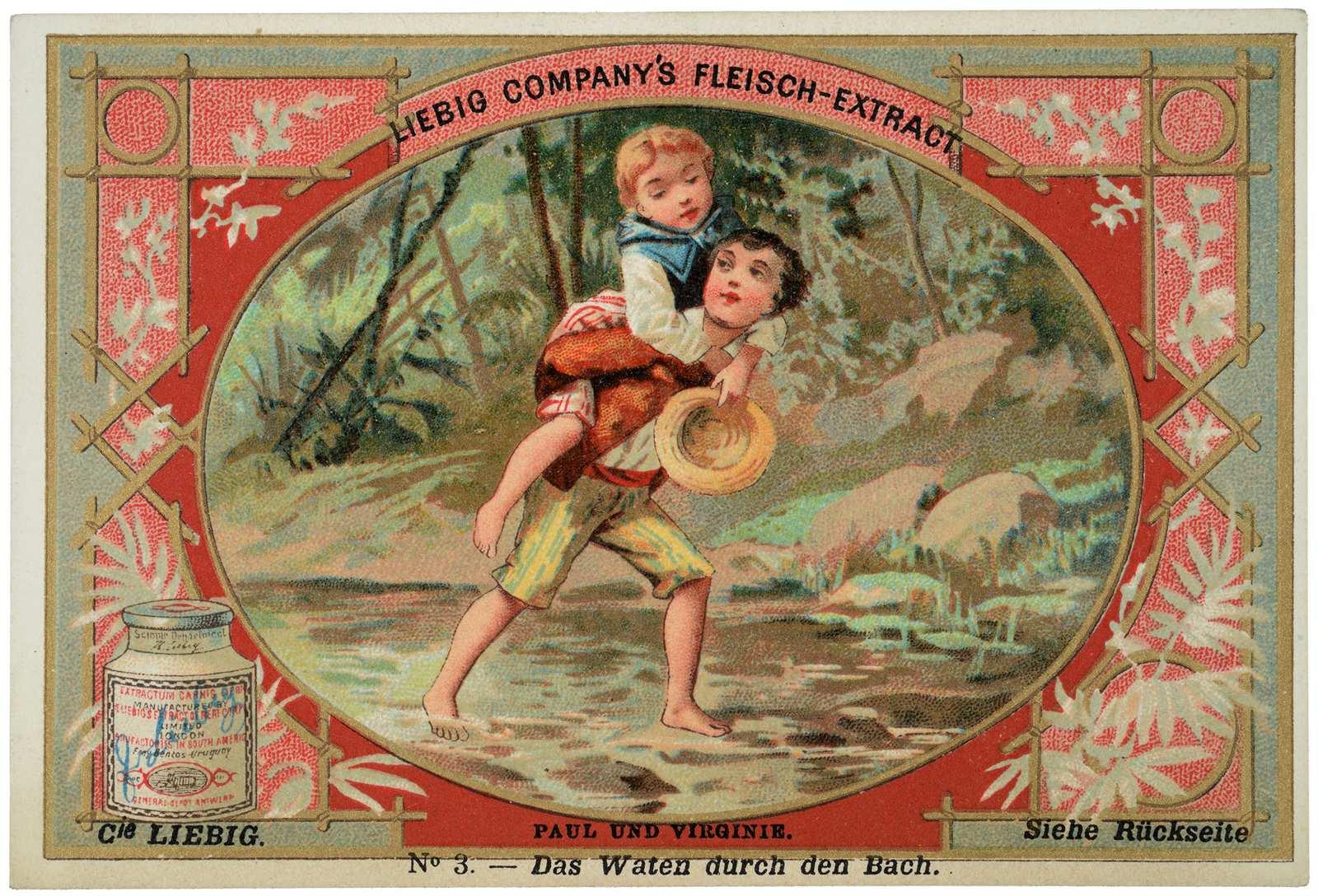 PAUL UND VIRGINIE. / N° 3. - Das Waten durch den Bach. (titre inscrit) ; PAUL ET VIRGINIE. / N° 3. - Le passage du gué. (titre traduit)