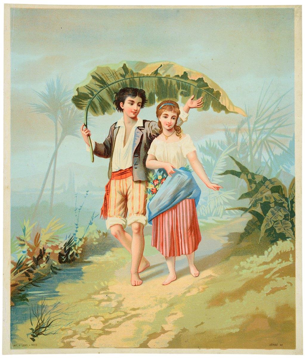 garçon et fille sous une feuille (titre factice)
