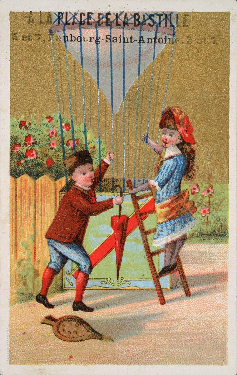 Garçon et Fille, Voyage en ballon, une boîte à biscuit comme nacelle N° 1 (titre factice)