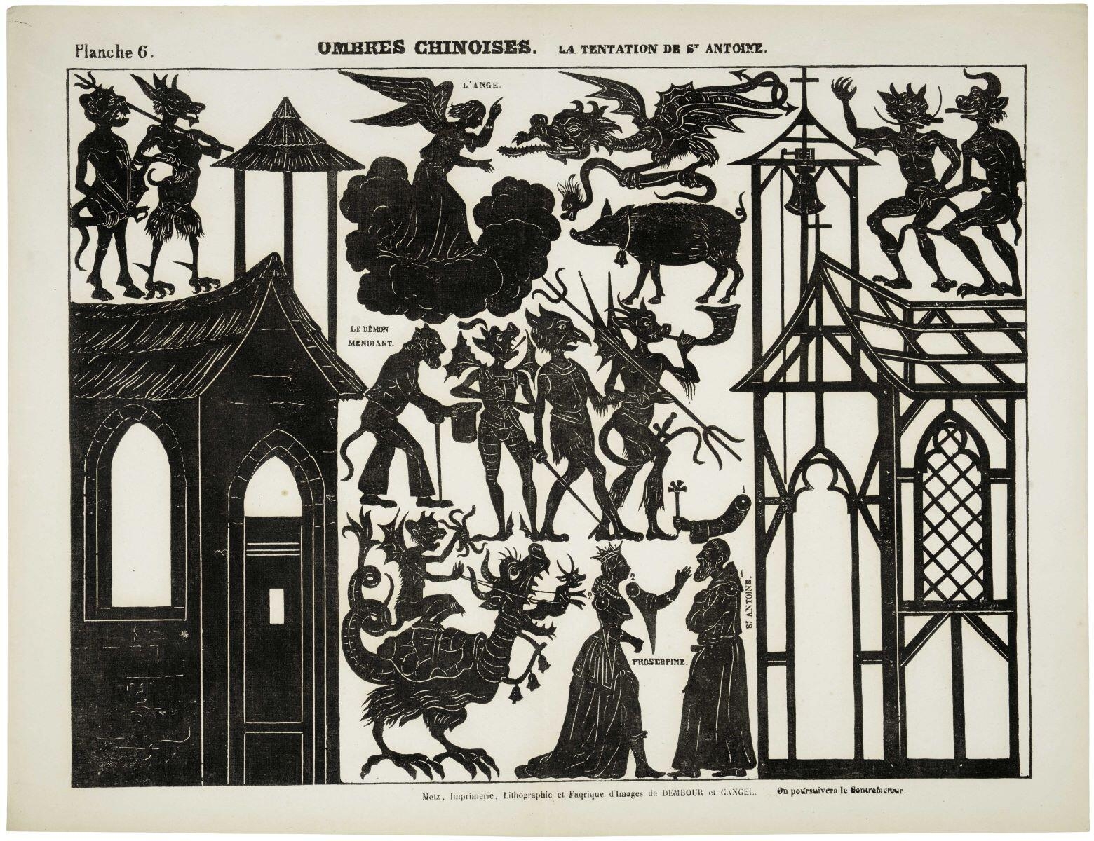 Planche 6. OMBRES CHINOISES. LA TENTATION DE ST ANTOINE. (titre inscrit)