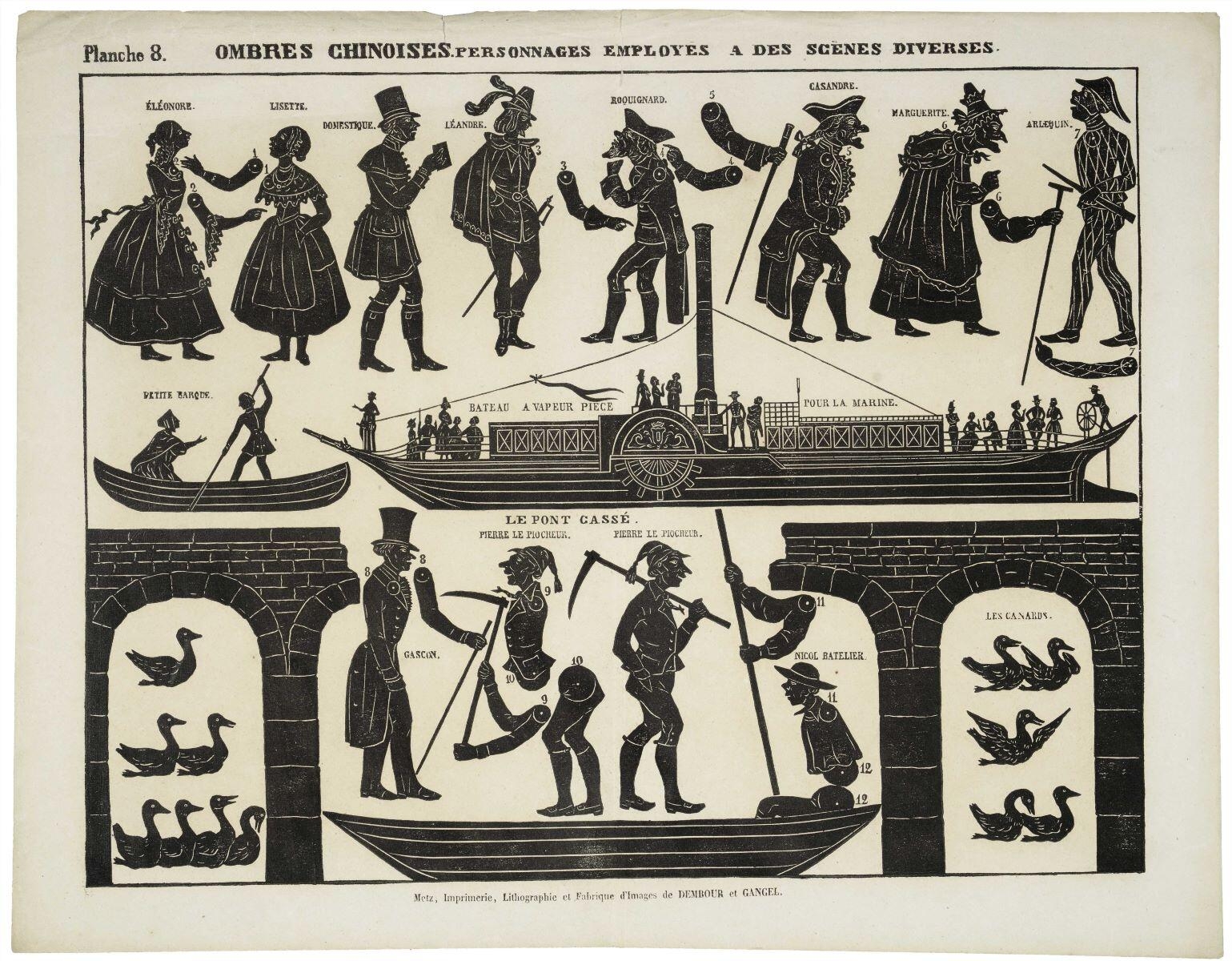 Planche 8. OMBRES CHINOISES. PERSONNAGES EMPLOYÉS A DES SCÈNES DIVERSES. (titre inscrit)