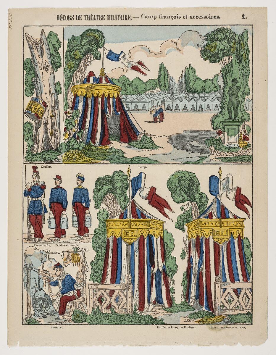 DÉCORS DE THÉATRE MILITAIRE. - Camp français et accessoires. 1. (titre inscrit)