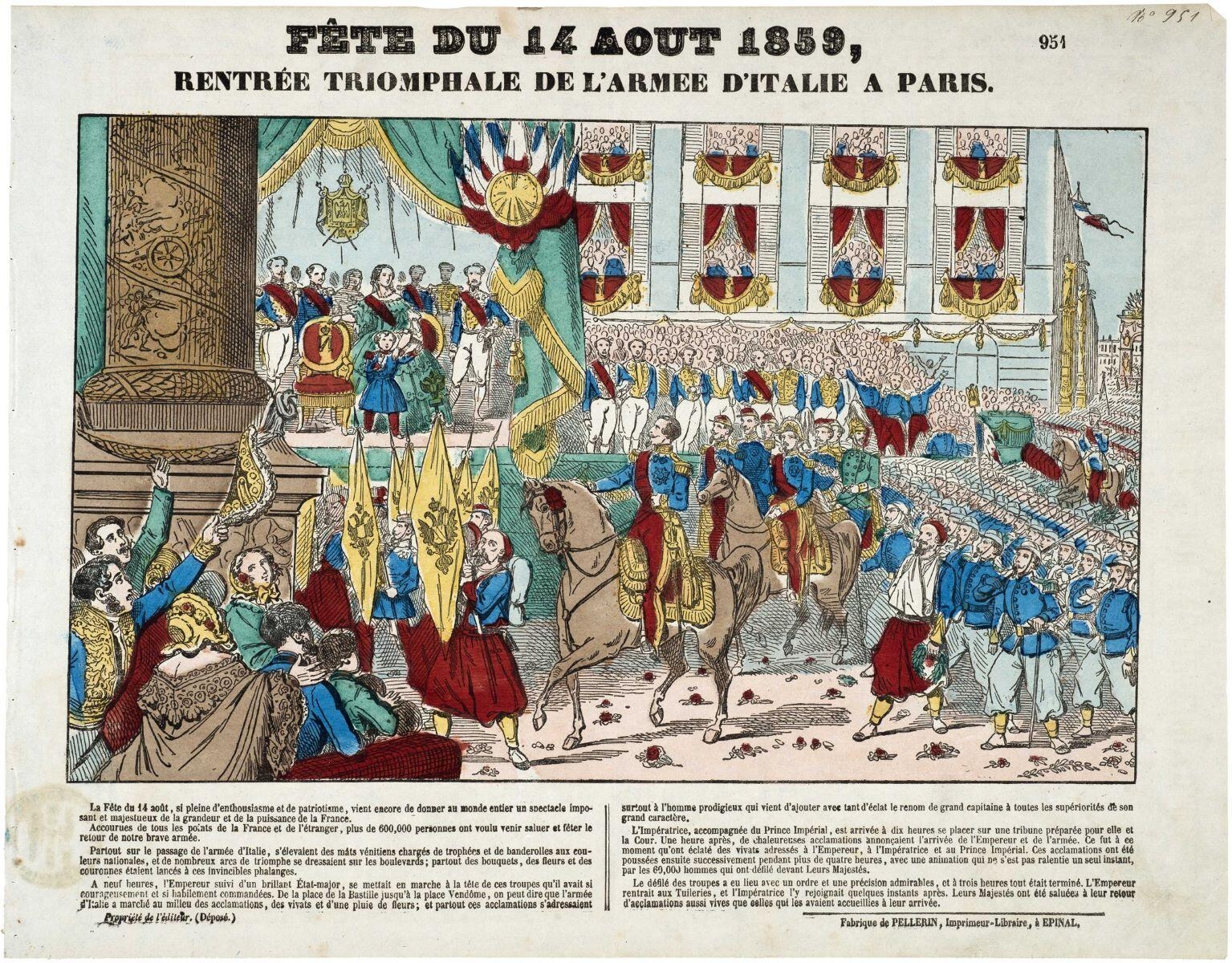 FÊTE DU 14 AOUT 1859, / RENTRÉE TRIOMPHALE DE L'ARMEE D'ITALIE A PARIS. / 951 (titre inscrit)