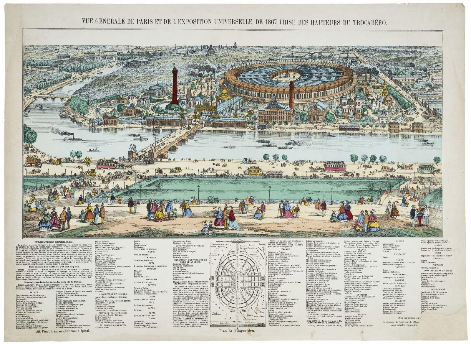 VUE GÉNÉRALE DE PARIS ET DE L'EXPOSITION UNIVERSELLE DE 1867 PRISE DES HAUTEURS DU TROCADÉRO. (titre inscrit)