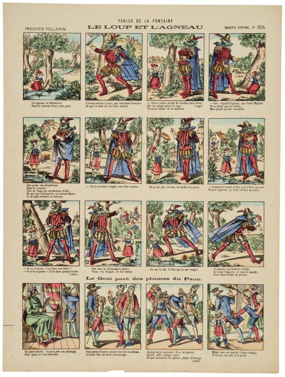 FABLES DE LA FONTAINE / LE LOUP ET L'AGNEAU / Le Geai paré des plumes du Paon (titre inscrit)