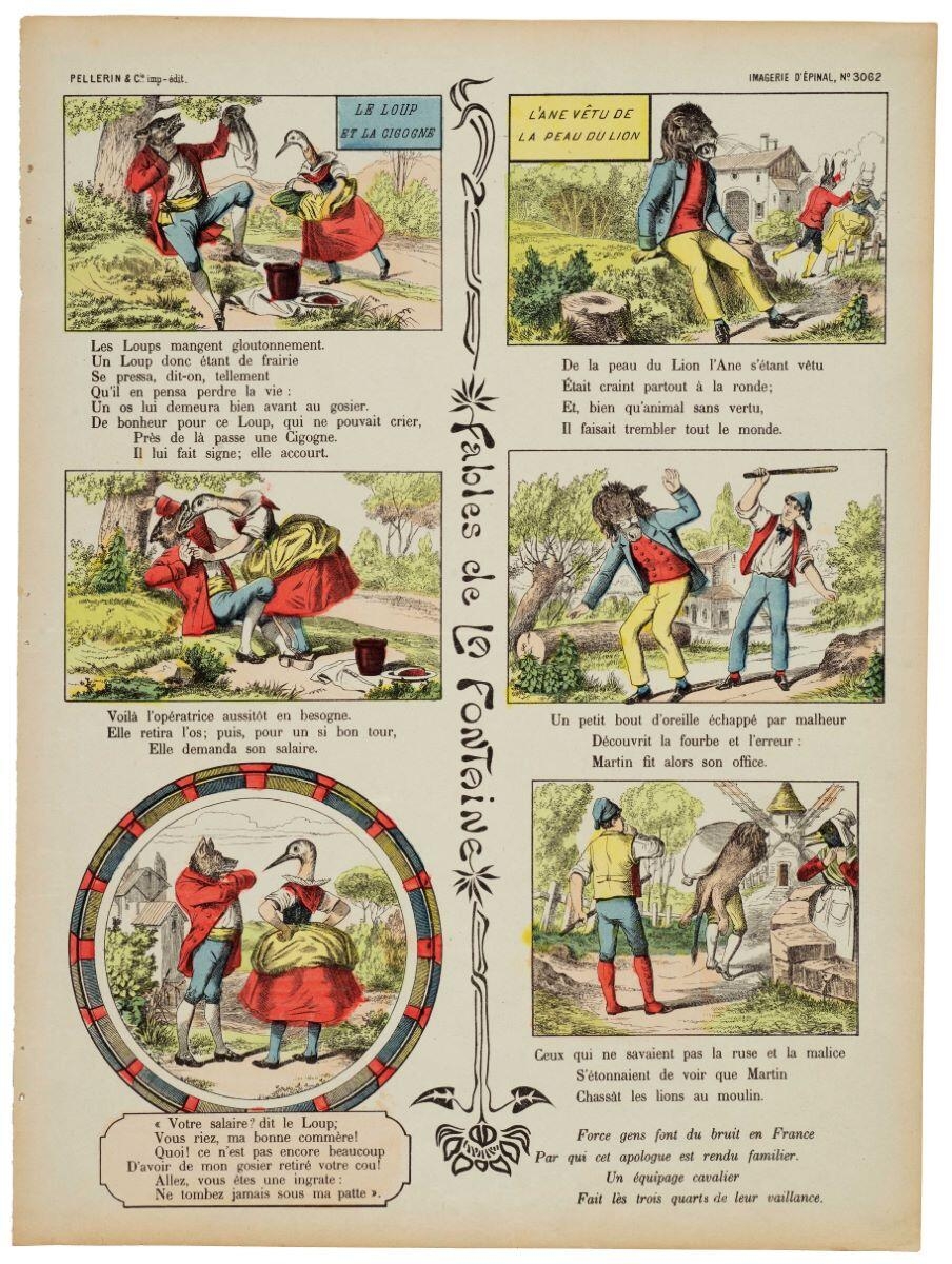 Fables de LA FONTAINE / LE LOUP / ET LA CIGOGNE / L'ANE VÊTU DE / LA PEAU DU LION (titre inscrit)