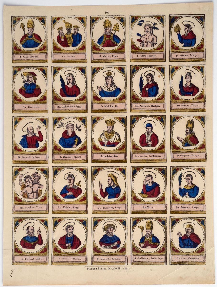 S. Clair, Évêque. […] S. Abraham, Confesseur. (titre inscrit) ; planche de saintetés (titre factice)