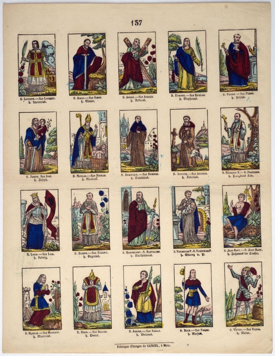 S. LAURENT. […] S. VICTOR. 137 (titre inscrit) ; planche de saintetés (titre factice)