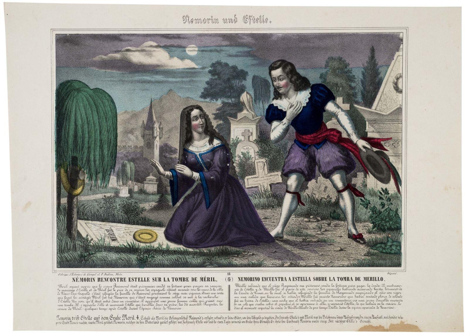 Nemorin und Estelle/ (titre inscrit all.) ; NÉMORIN RENCONTRE ESTELLE SUR LA TOMBE DE MÉRIL. 18 (4) (titre inscrit fr., esp.)