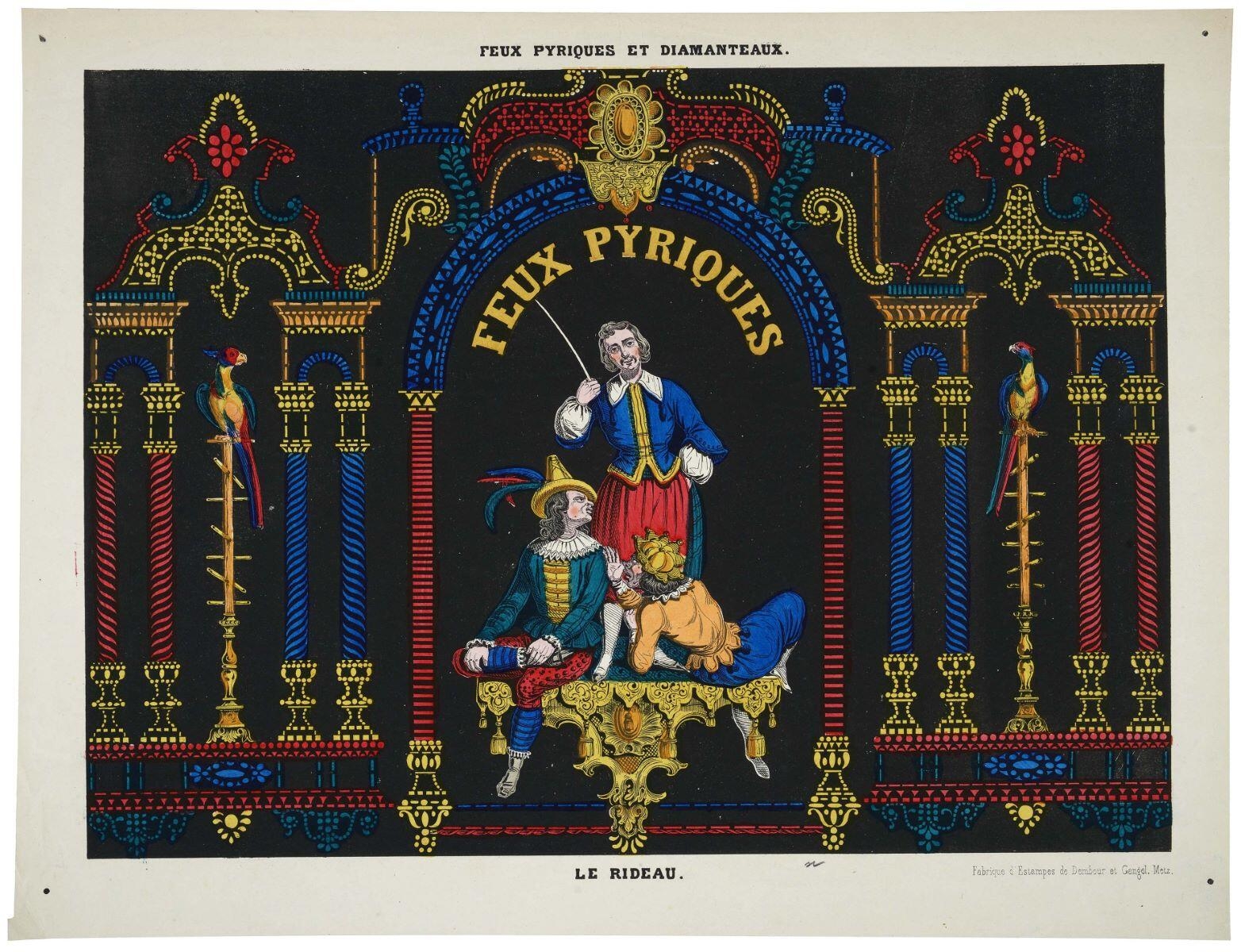 FEUX PYRIQUES ET DIAMANTEAUX. / LE RIDEAU. (titre inscrit)