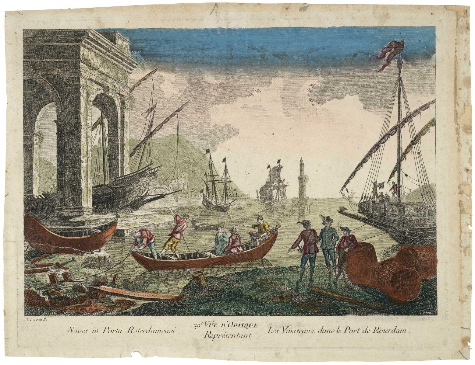 29e VUE D'OPTIQUE / Représentant / Les Vaisseaux dans le Port de Roterdam. (titre inscrit)
