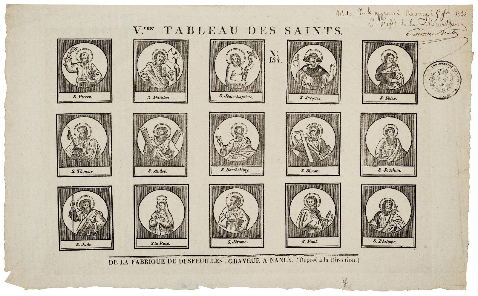 Veme. TABLEAU DES SAINTS. / N°. / 154.