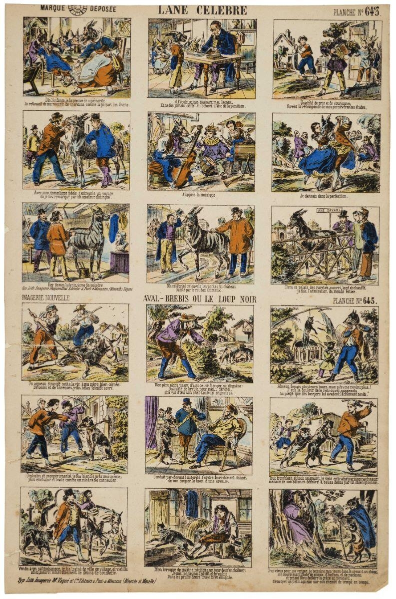 L'ÂNE CELEBRE / AVAL-BREBIS OU LE LOUP NOIR / PLANCHE N°643. (titre inscrit)